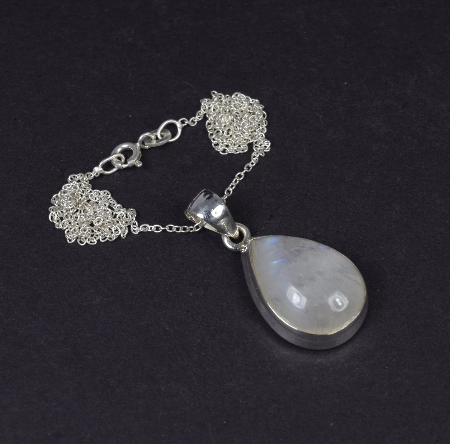 925 Solid Sterling Silver White Rainbow Moonstone Chain Pendant-19.2 Inch