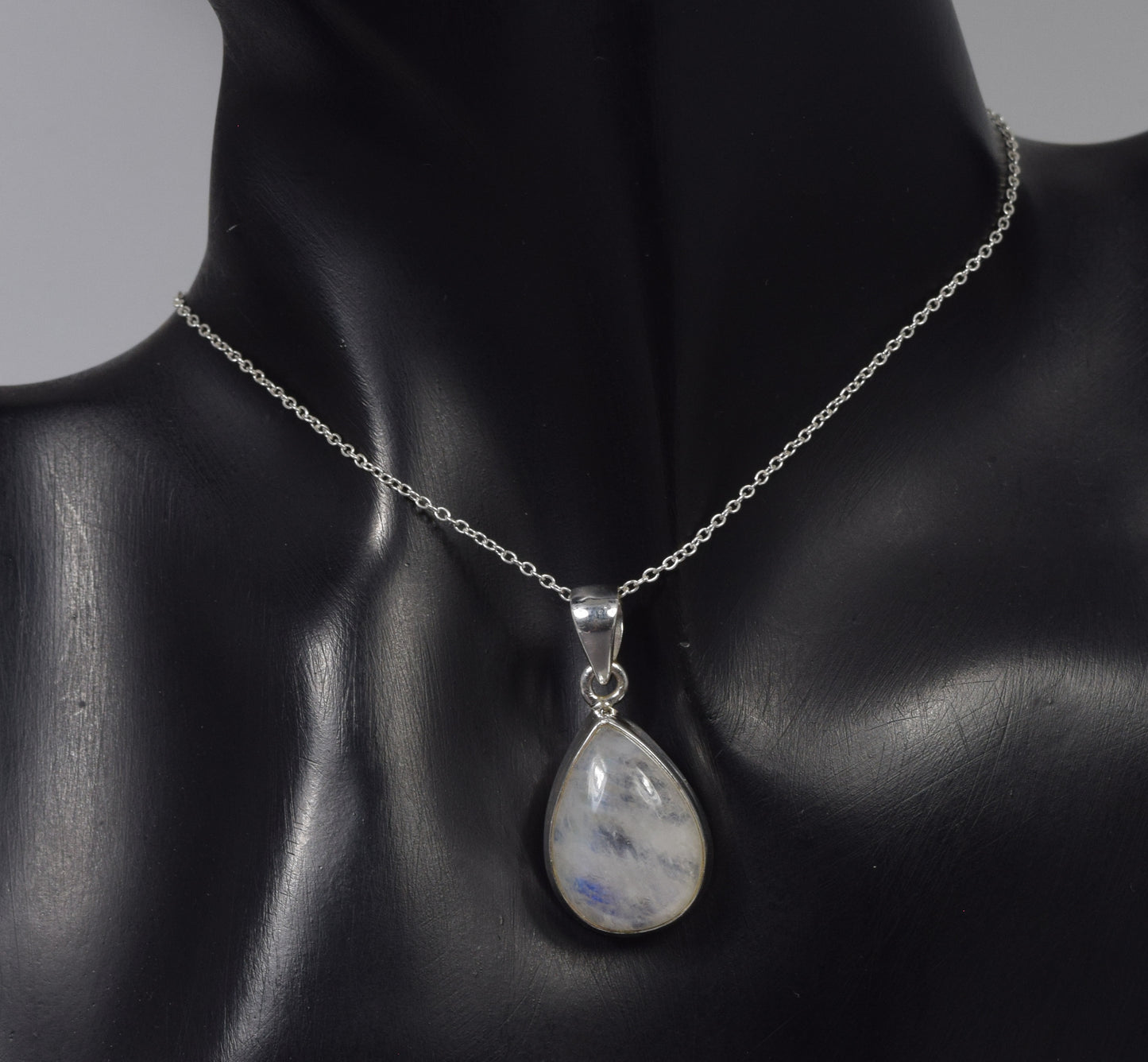 925 Solid Sterling Silver White Rainbow Moonstone Chain Pendant-19.2 Inch
