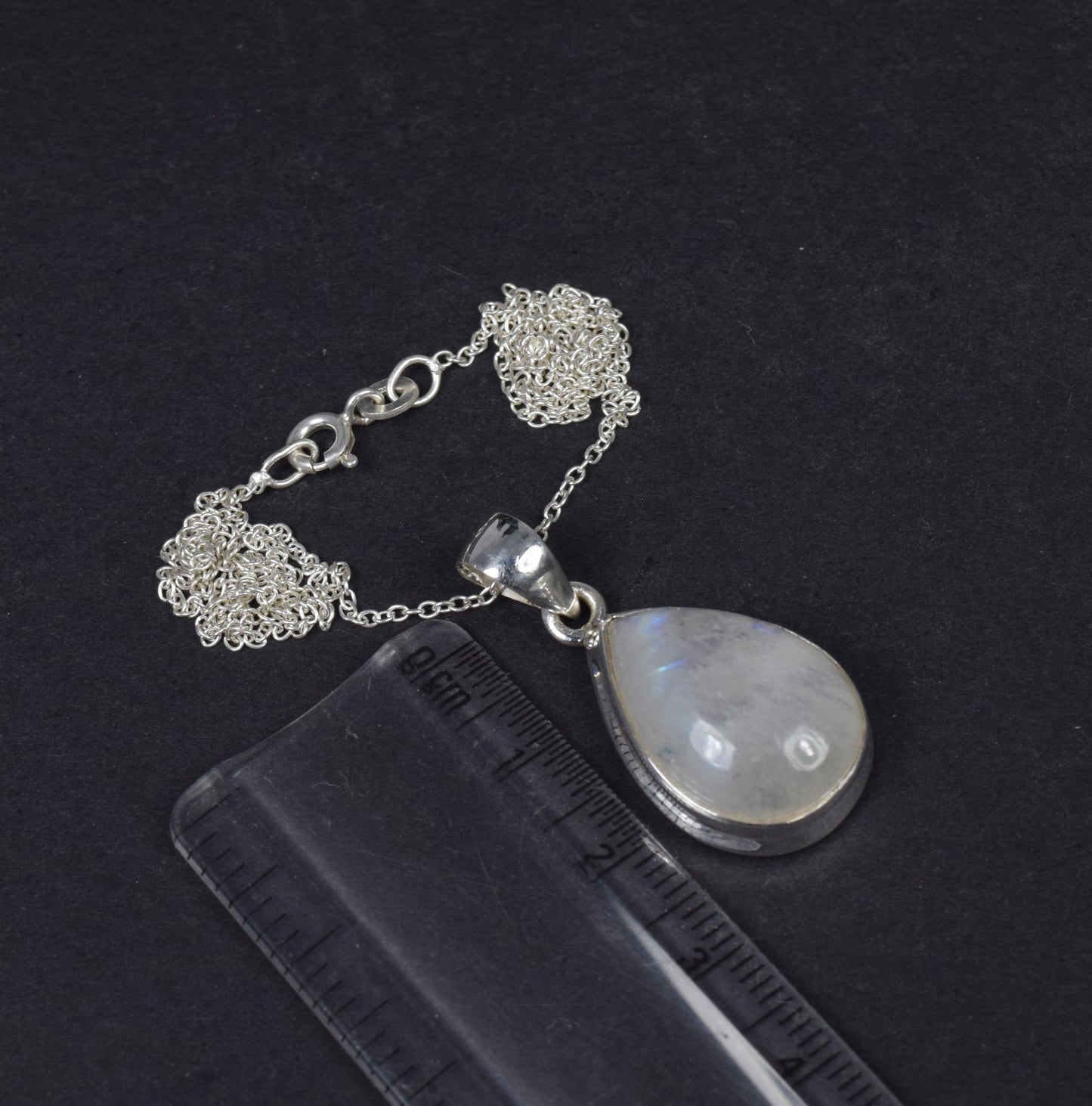 925 Solid Sterling Silver White Rainbow Moonstone Chain Pendant-19.2 Inch