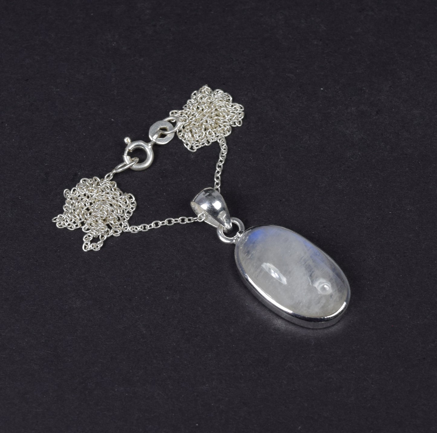 925 Solid Sterling Silver White Rainbow Moonstone Chain Pendant-19.2 Inch