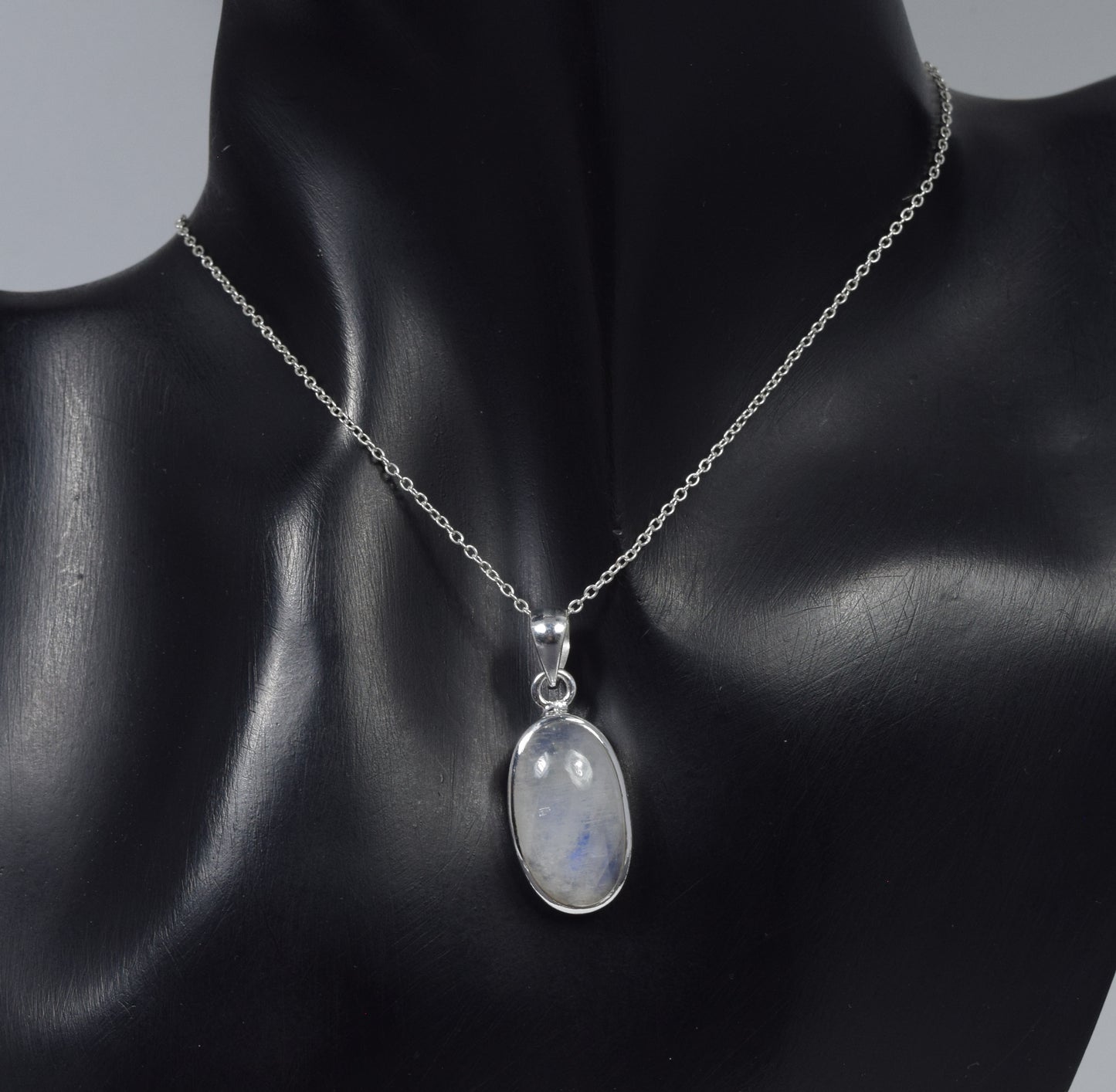 925 Solid Sterling Silver White Rainbow Moonstone Chain Pendant-19.2 Inch