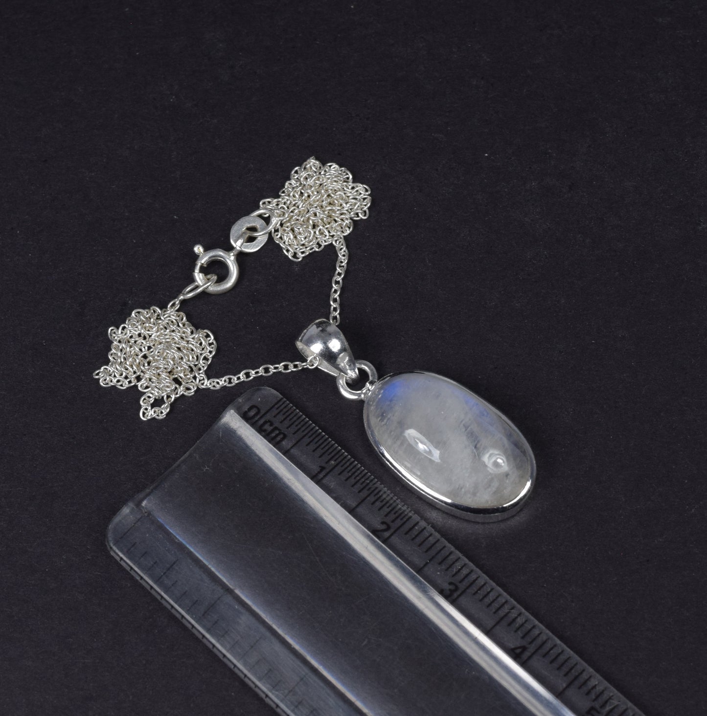 925 Solid Sterling Silver White Rainbow Moonstone Chain Pendant-19.2 Inch