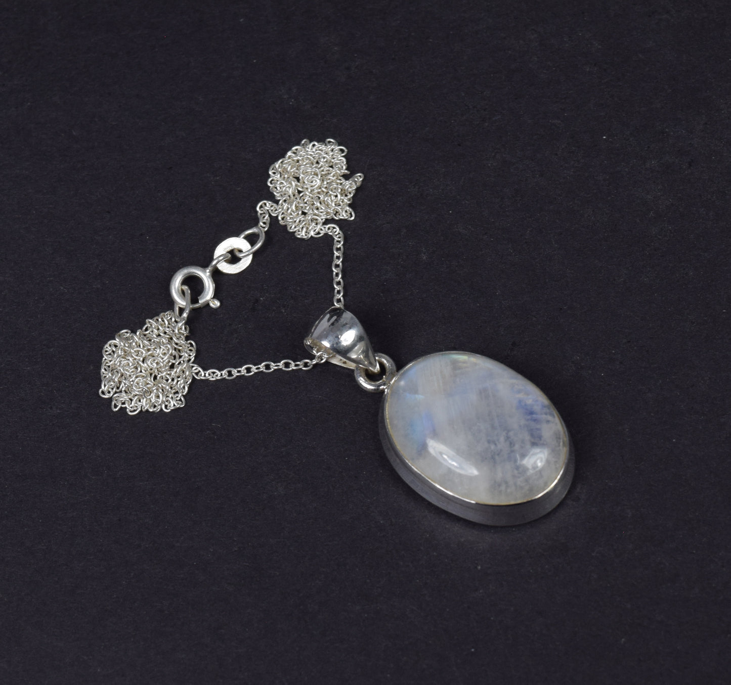 925 Solid Sterling Silver White Rainbow Moonstone Chain Pendant-19.3 Inch