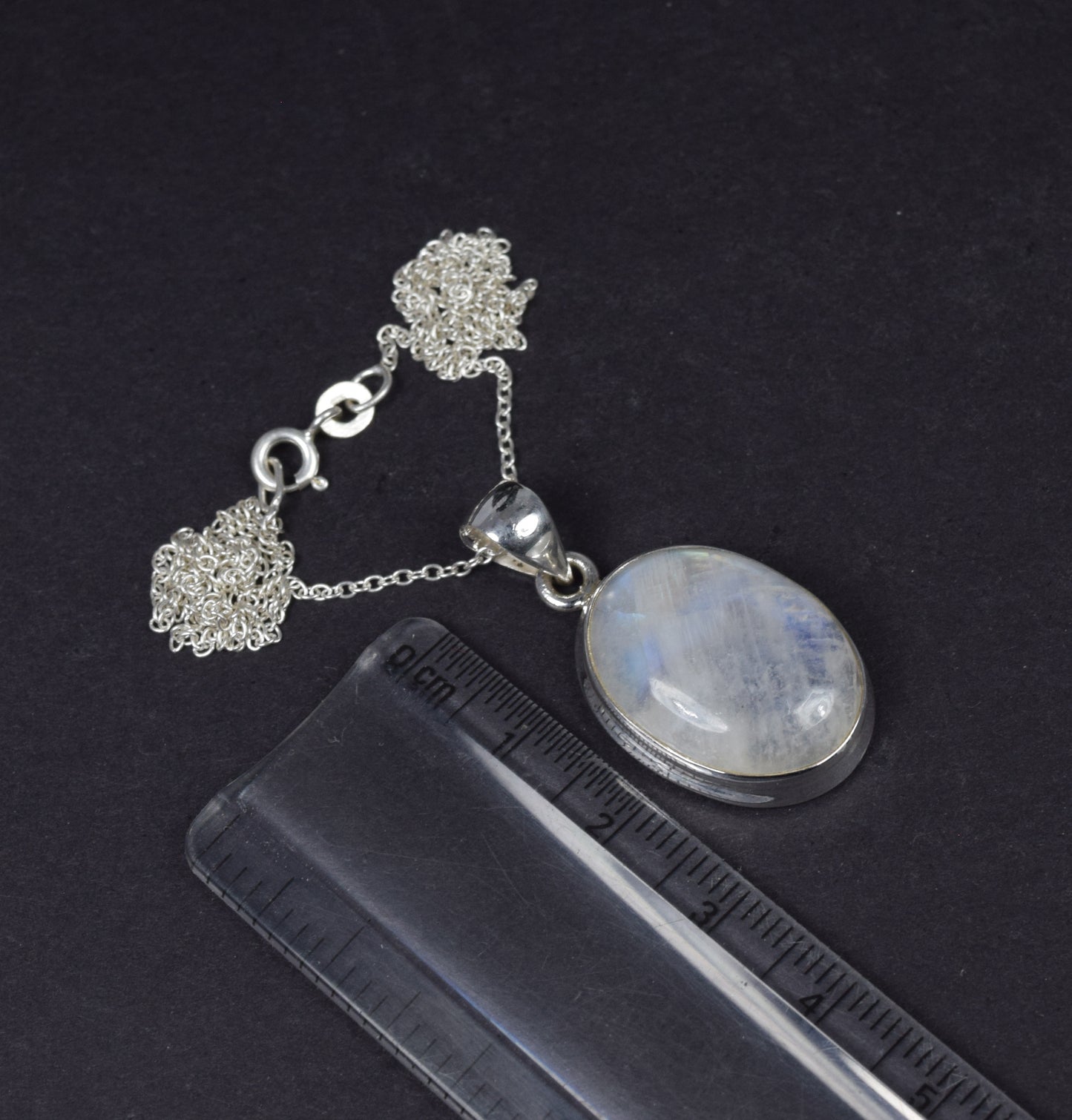 925 Solid Sterling Silver White Rainbow Moonstone Chain Pendant-19.3 Inch