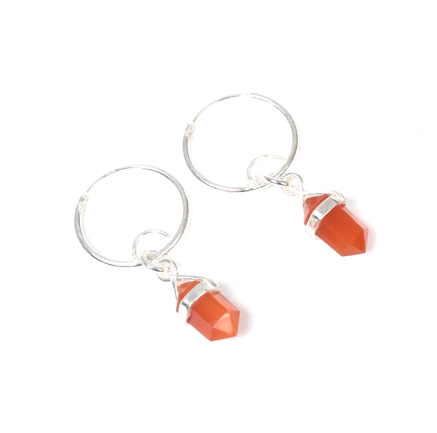 925 Solid Sterling Silver Red Carnelian Hoop Earring-1.3 Inch