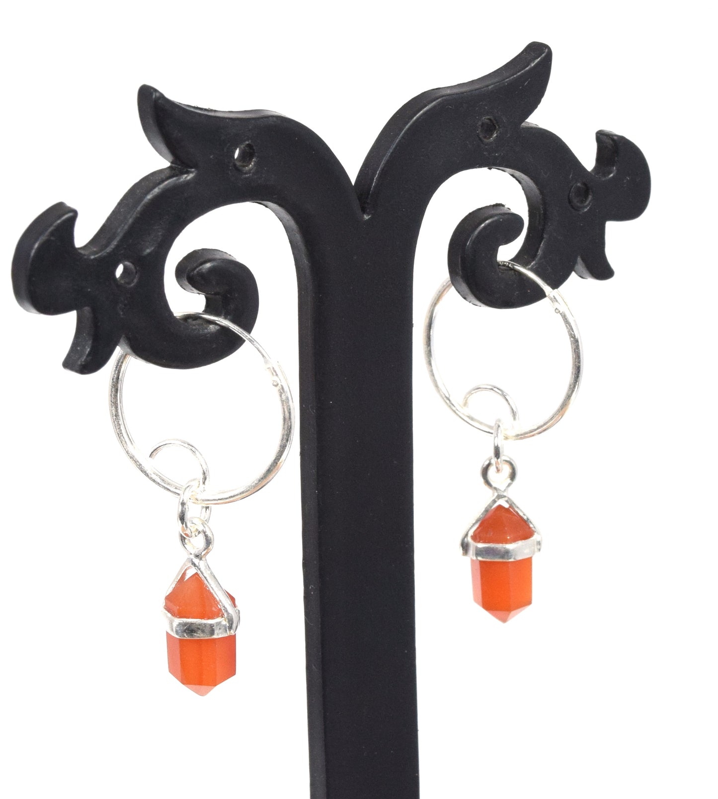 925 Solid Sterling Silver Red Carnelian Hoop Earring-1.3 Inch