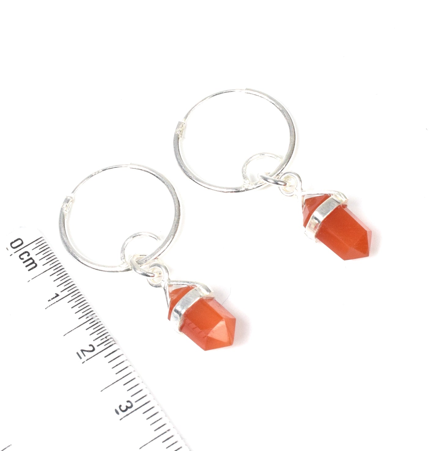 925 Solid Sterling Silver Red Carnelian Hoop Earring-1.3 Inch