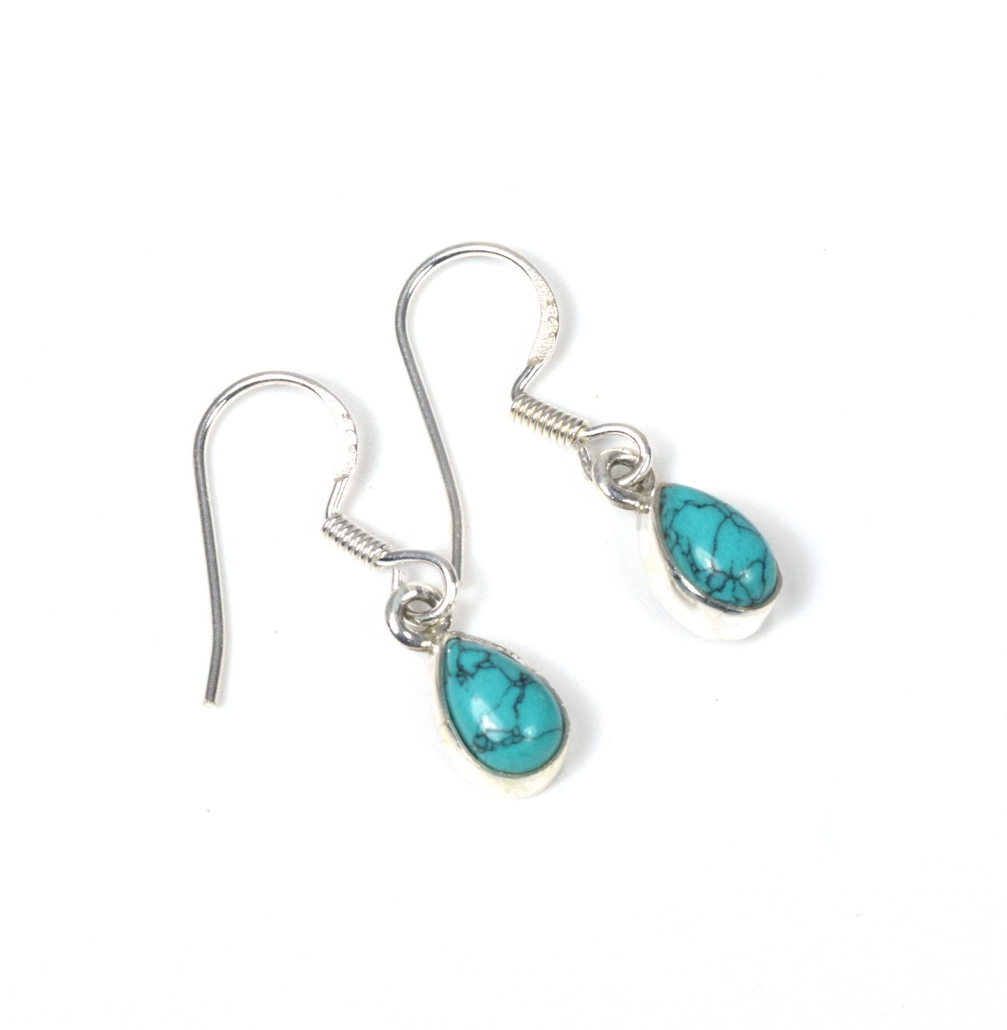 925 Solid Sterling Silver Blue Turquoise Hook Earring-1 Inch