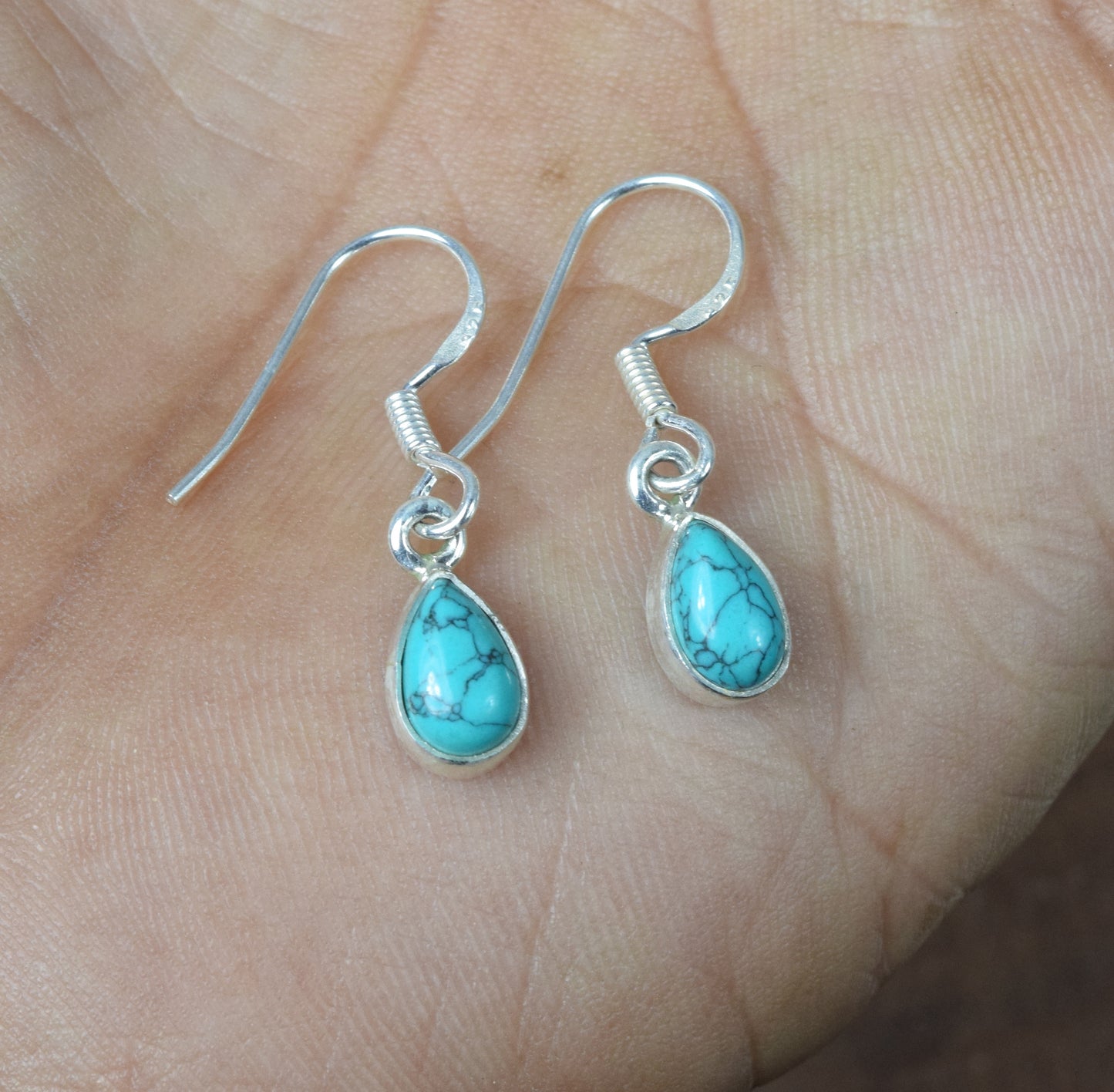925 Solid Sterling Silver Blue Turquoise Hook Earring-1 Inch