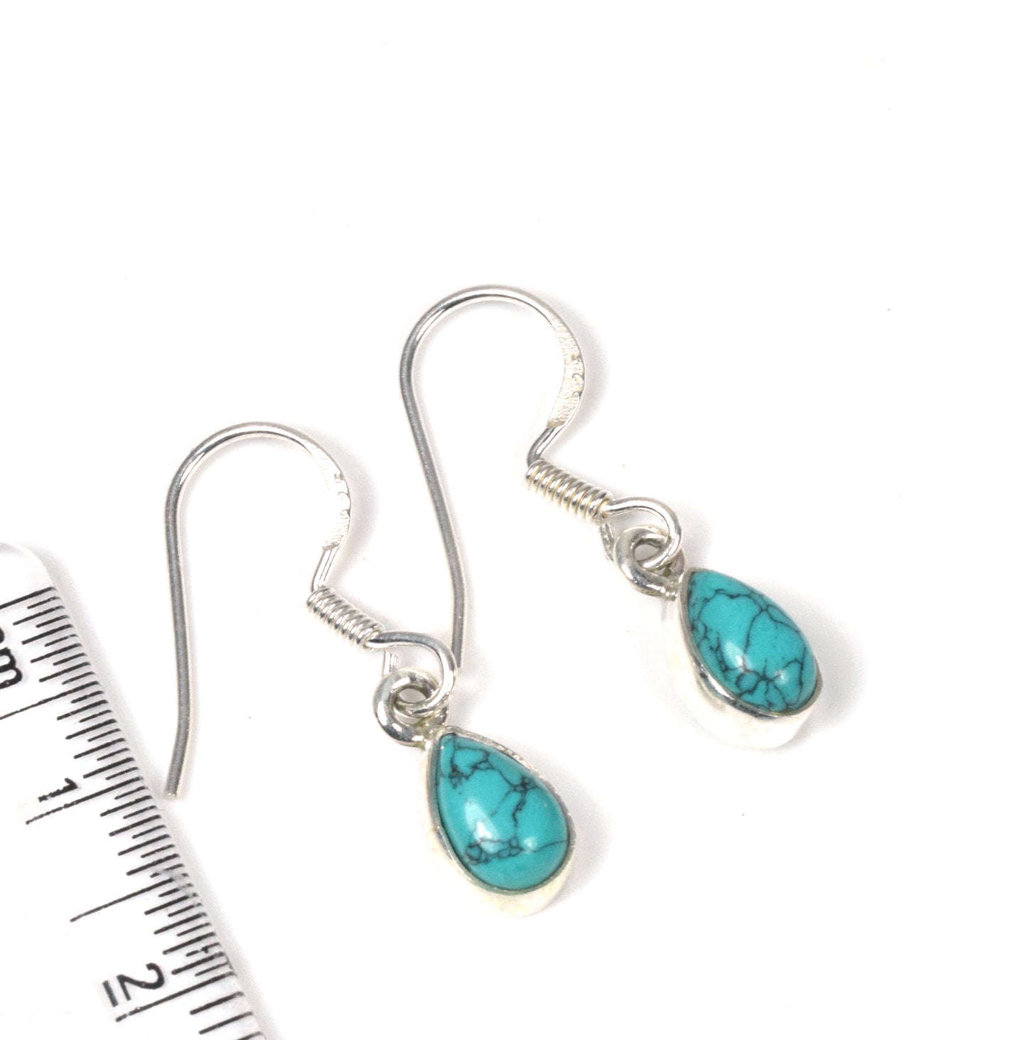 925 Solid Sterling Silver Blue Turquoise Hook Earring-1 Inch