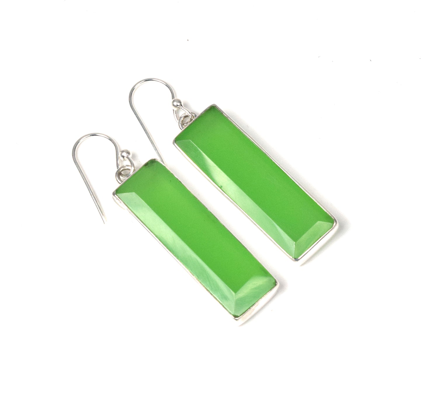 925 Solid Sterling Silver Cut Green Jade Hook Earring-1.8 Inch