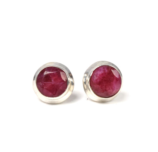 925 Solid Sterling Silver Simulated Ruby Stud Earring