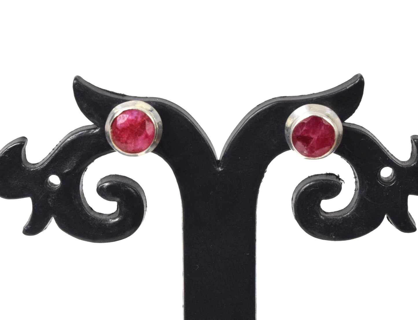 925 Solid Sterling Silver Simulated Ruby Stud Earring