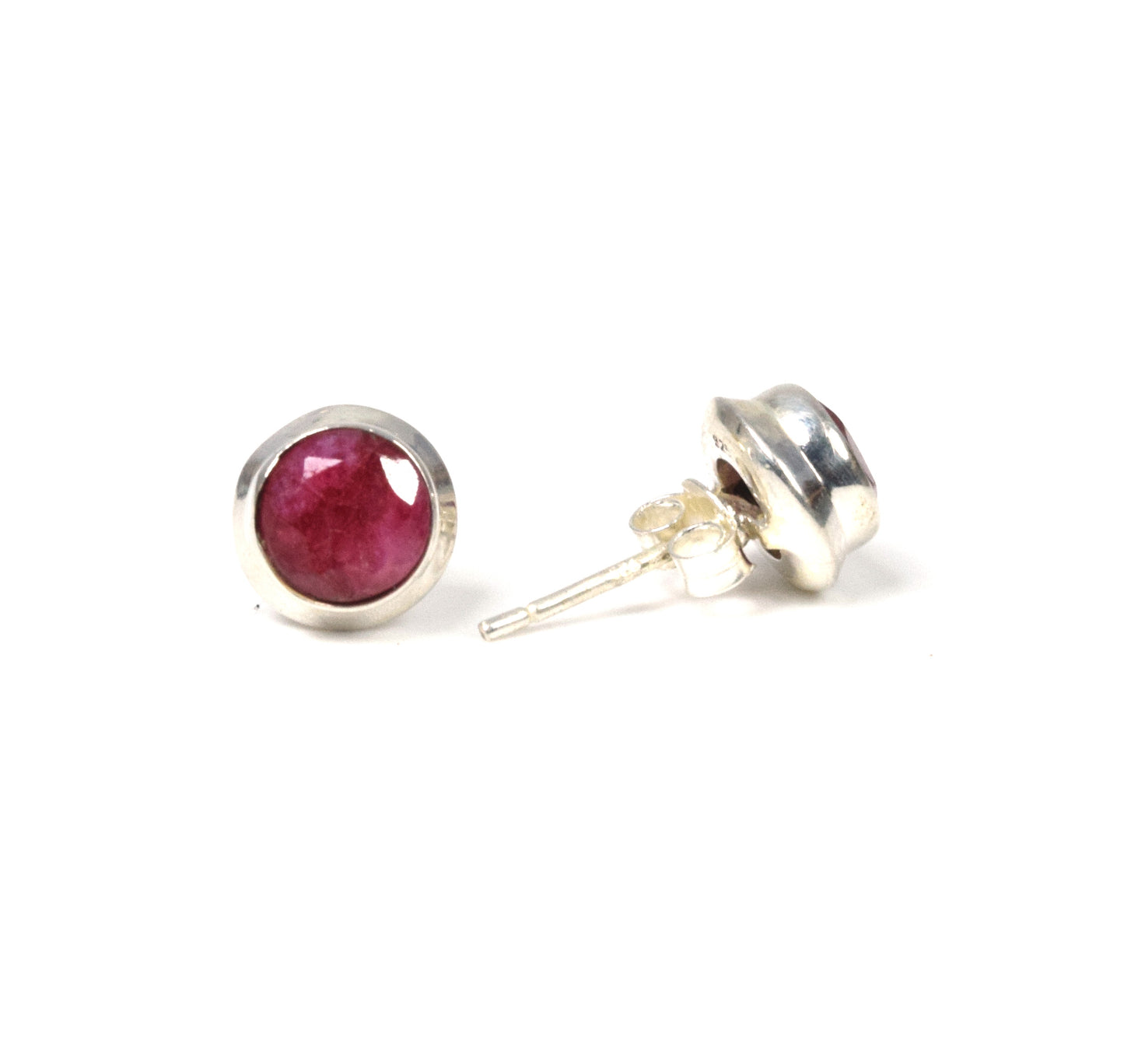 925 Solid Sterling Silver Simulated Ruby Stud Earring