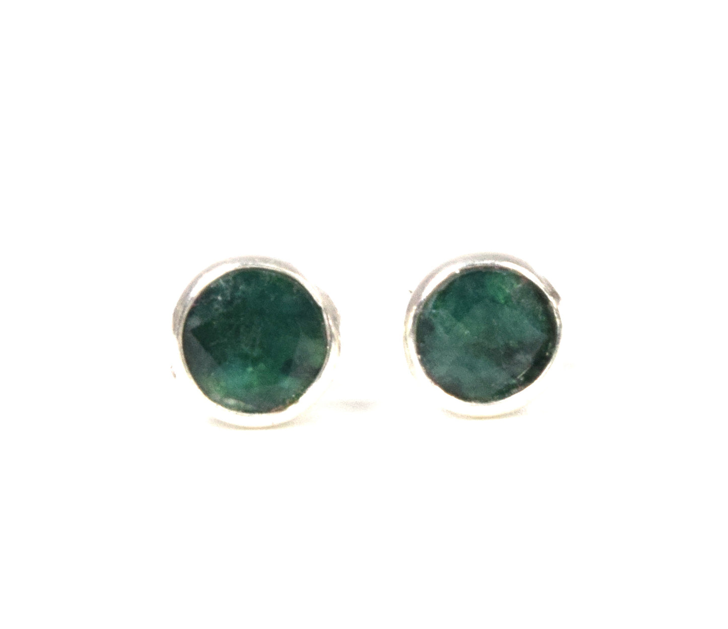 925 Solid Sterling Silver Simulated Green Emerald Stud Earring