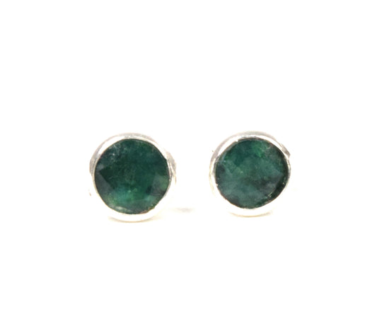 925 Solid Sterling Silver Simulated Green Emerald Stud Earring