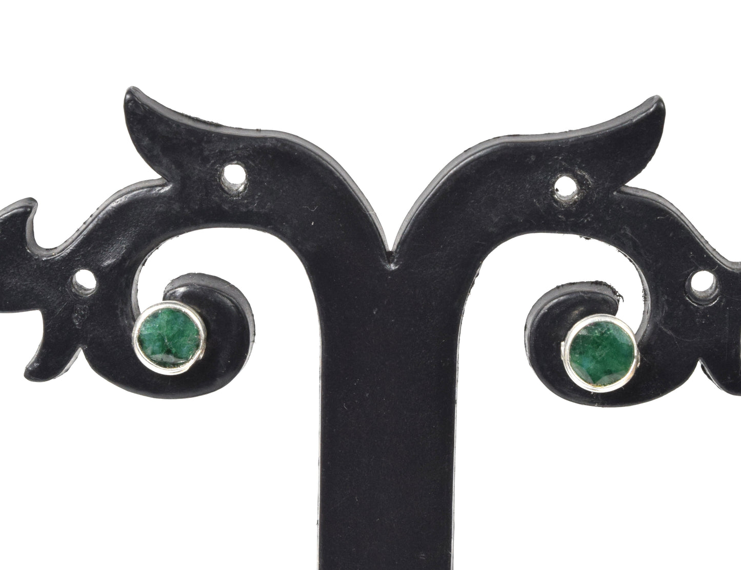 925 Solid Sterling Silver Simulated Green Emerald Stud Earring