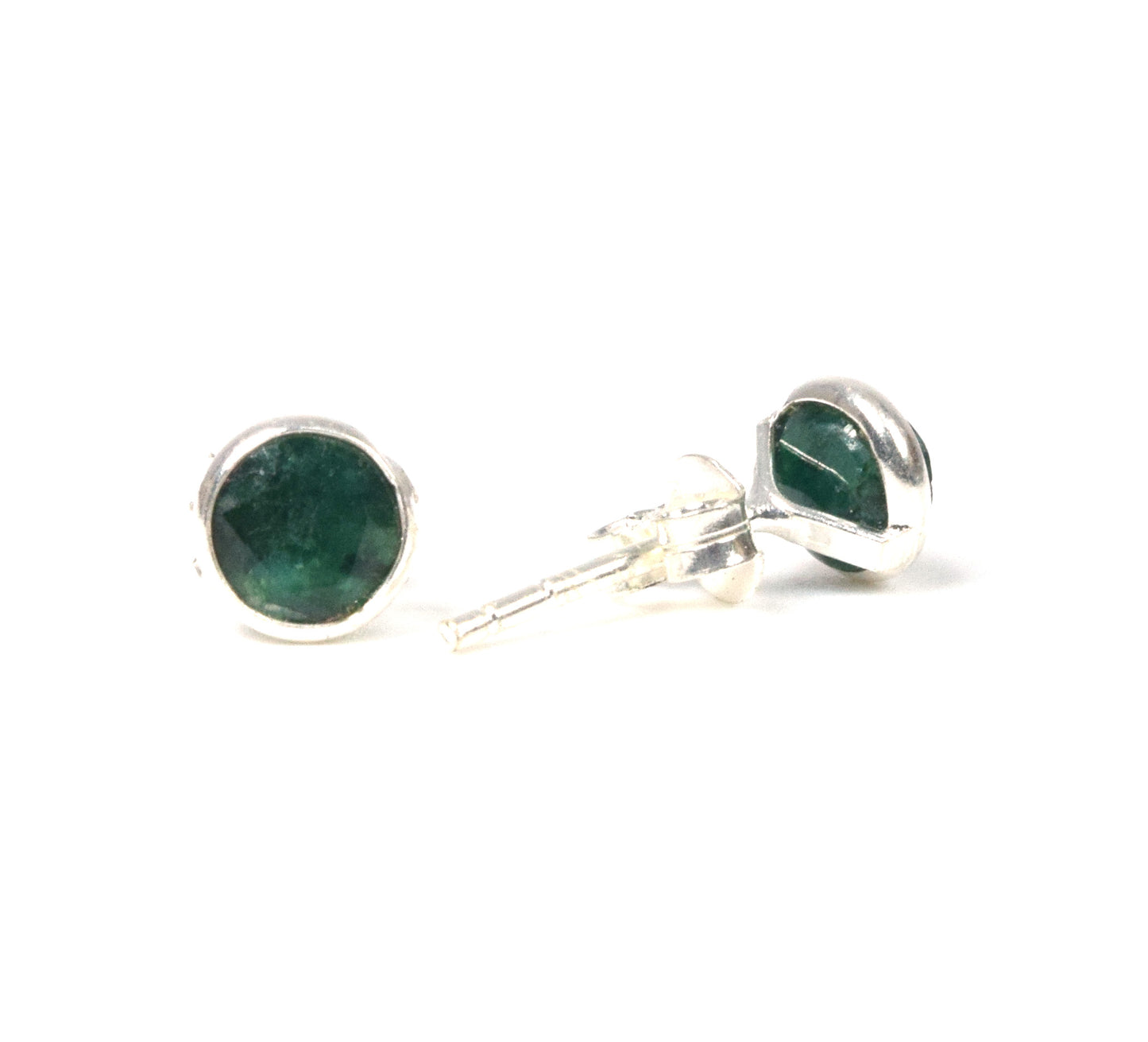 925 Solid Sterling Silver Simulated Green Emerald Stud Earring