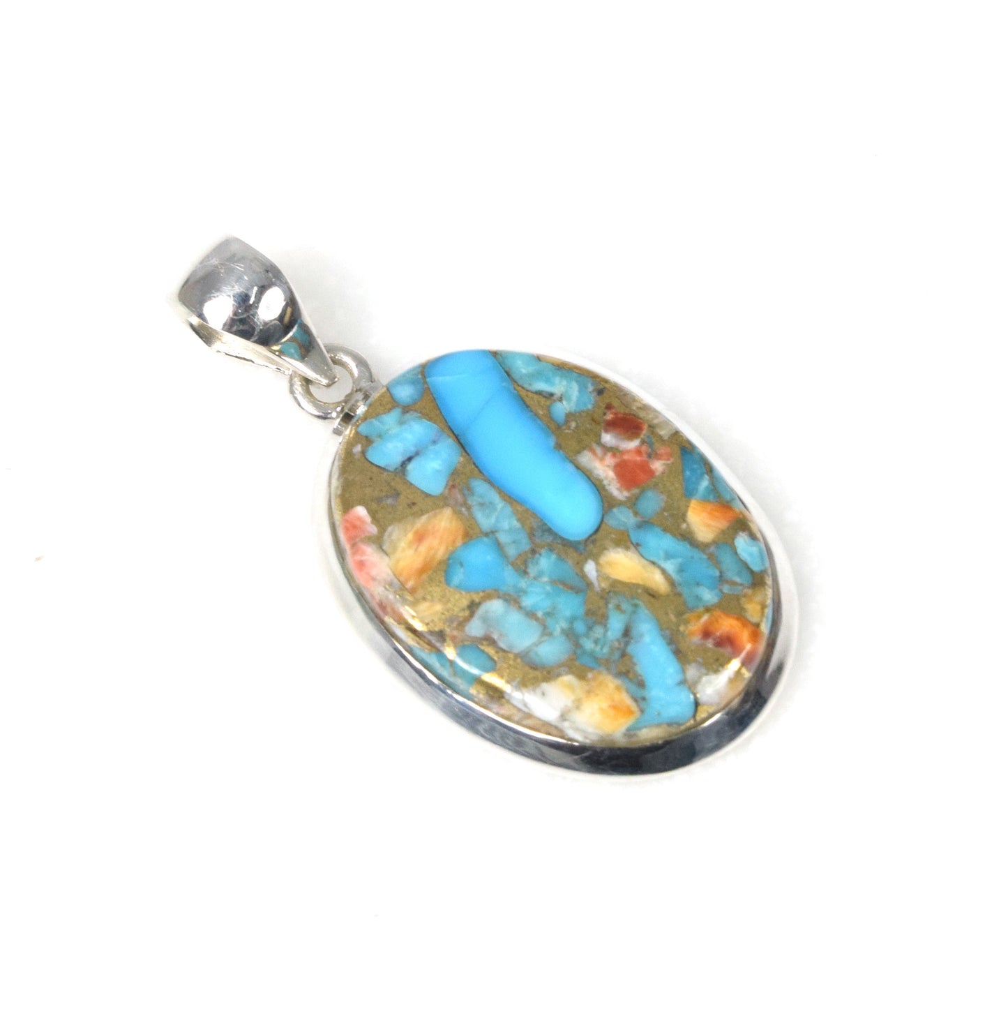 925 Solid Sterling Silver Oyster Turquoise Pendant-1.5 Inch