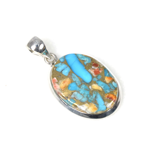 925 Solid Sterling Silver Oyster Turquoise Pendant-1.5 Inch