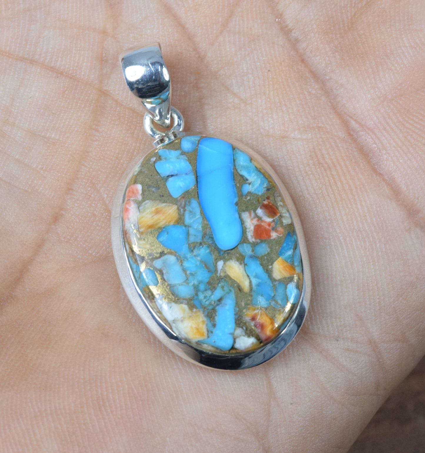 925 Solid Sterling Silver Oyster Turquoise Pendant-1.5 Inch