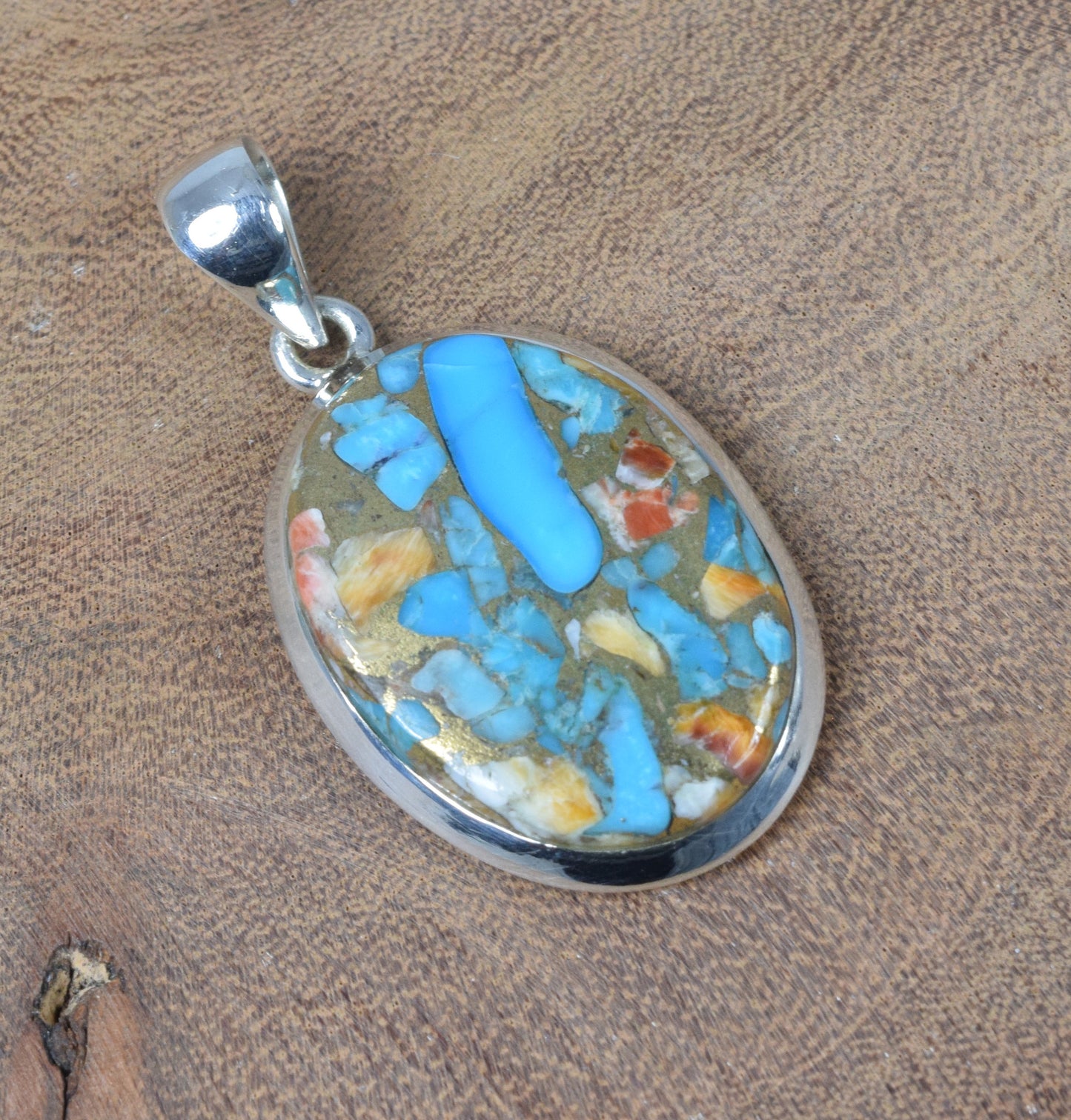 925 Solid Sterling Silver Oyster Turquoise Pendant-1.5 Inch