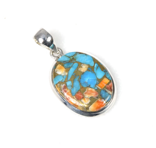 925 Solid Sterling Silver Oyster Turquoise Pendant-1.5 Inch