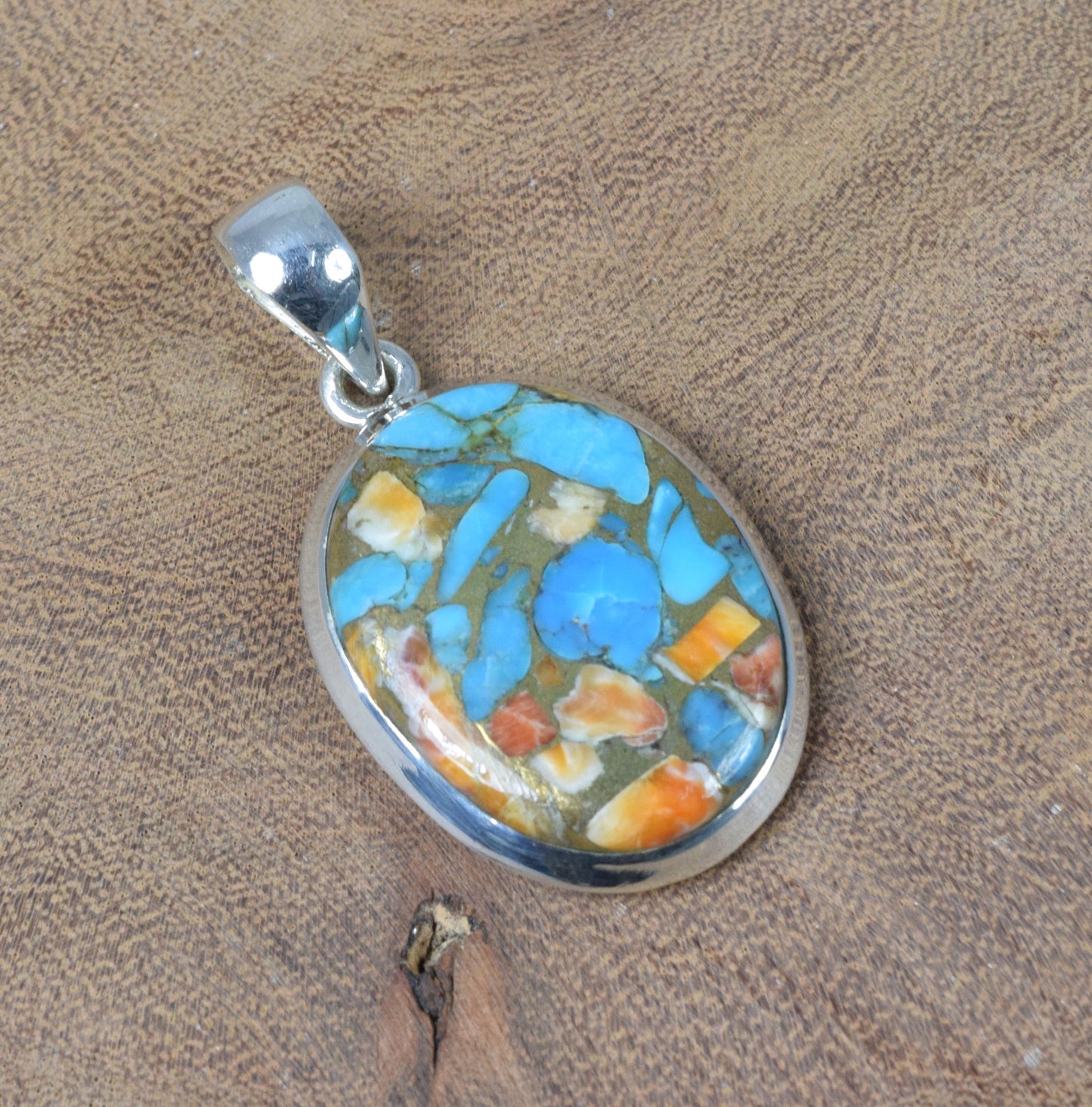 925 Solid Sterling Silver Oyster Turquoise Pendant-1.5 Inch