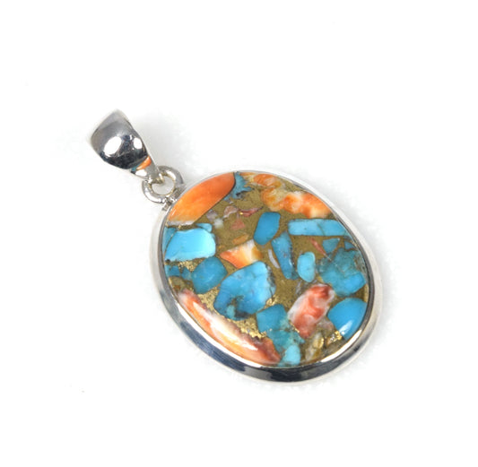 925 Solid Sterling Silver Oyster Turquoise Pendant-1.5 Inch