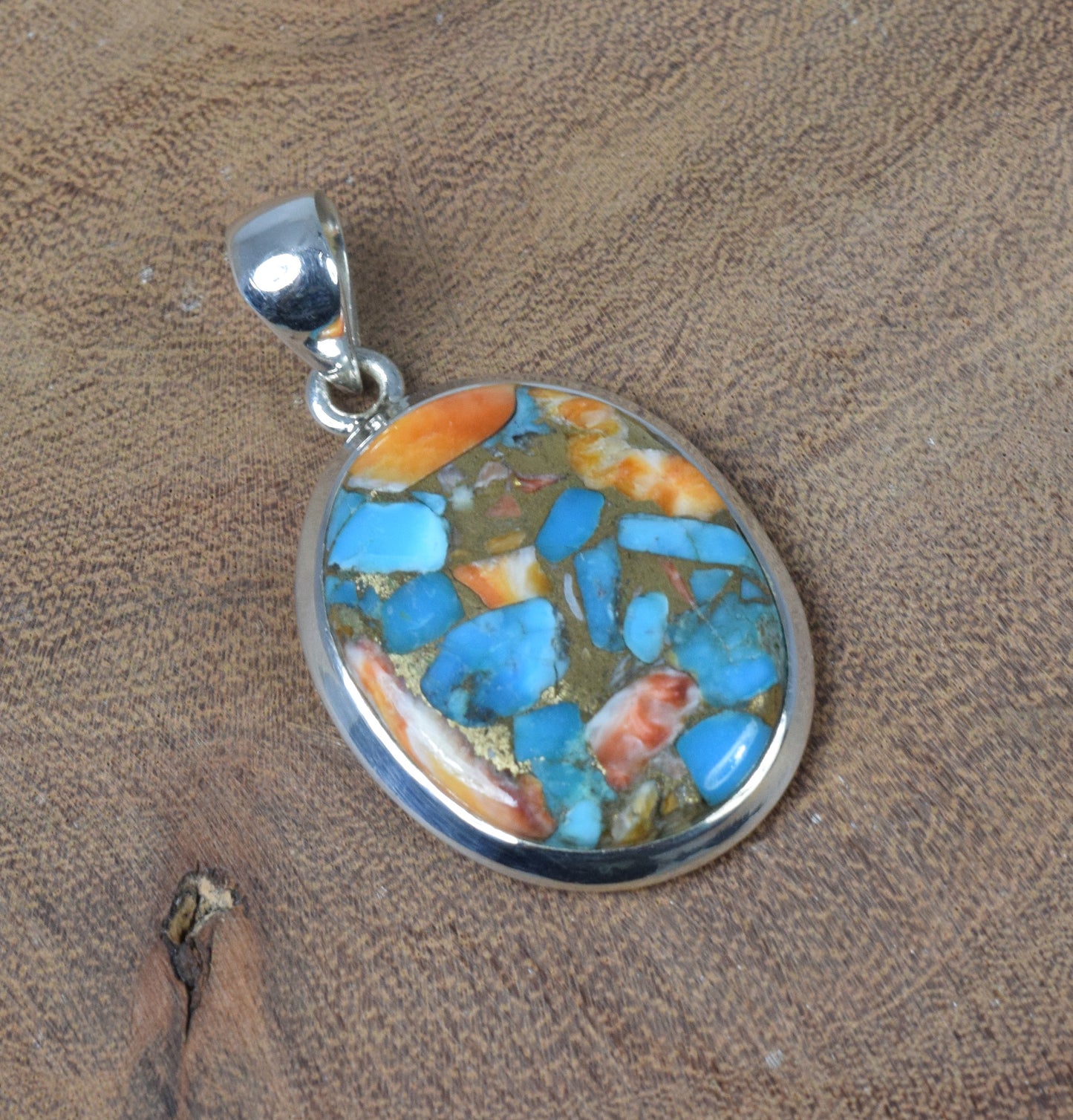 925 Solid Sterling Silver Oyster Turquoise Pendant-1.5 Inch