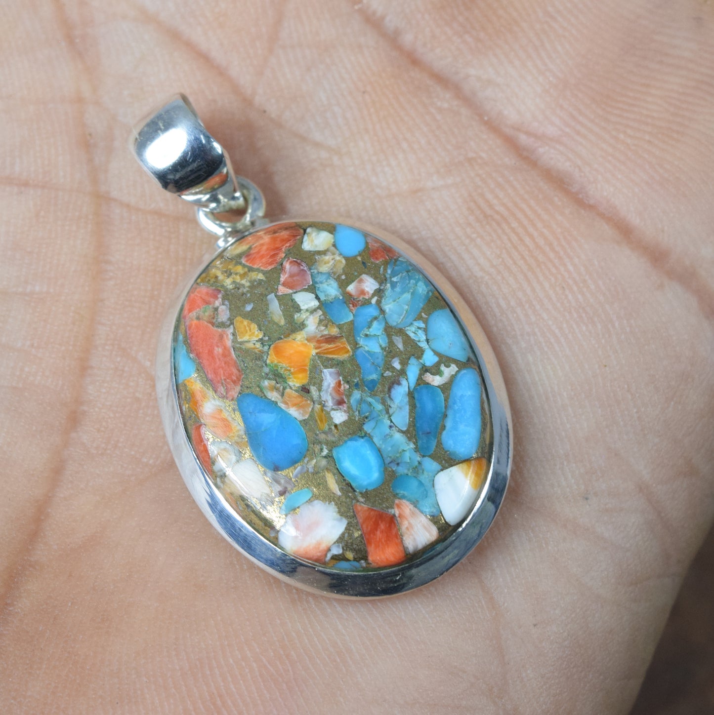 925 Solid Sterling Silver Oyster Turquoise Pendant-1.5 Inch