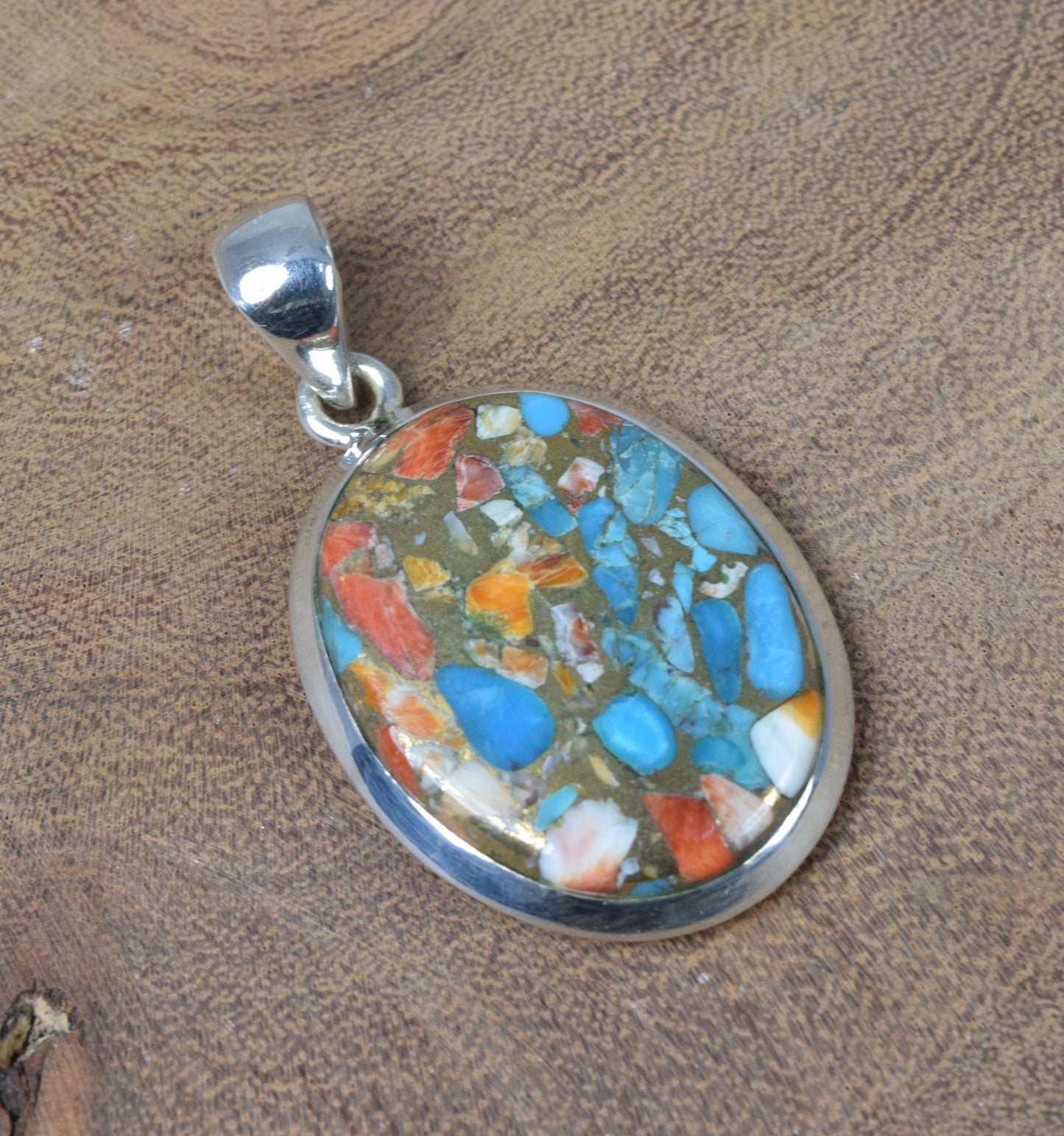 925 Solid Sterling Silver Oyster Turquoise Pendant-1.5 Inch