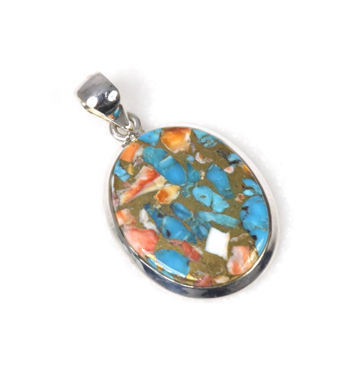 925 Solid Sterling Silver Oyster Turquoise Pendant-1.5 Inch