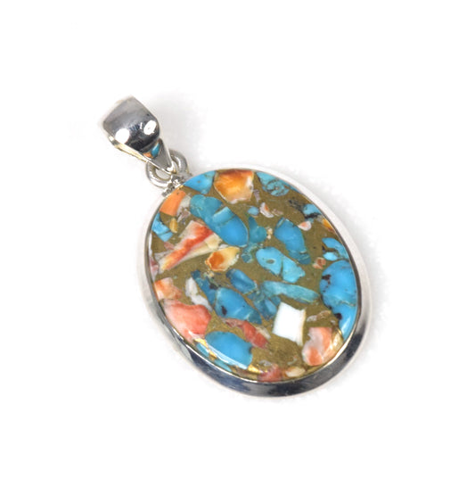 925 Solid Sterling Silver Oyster Turquoise Pendant-1.5 Inch