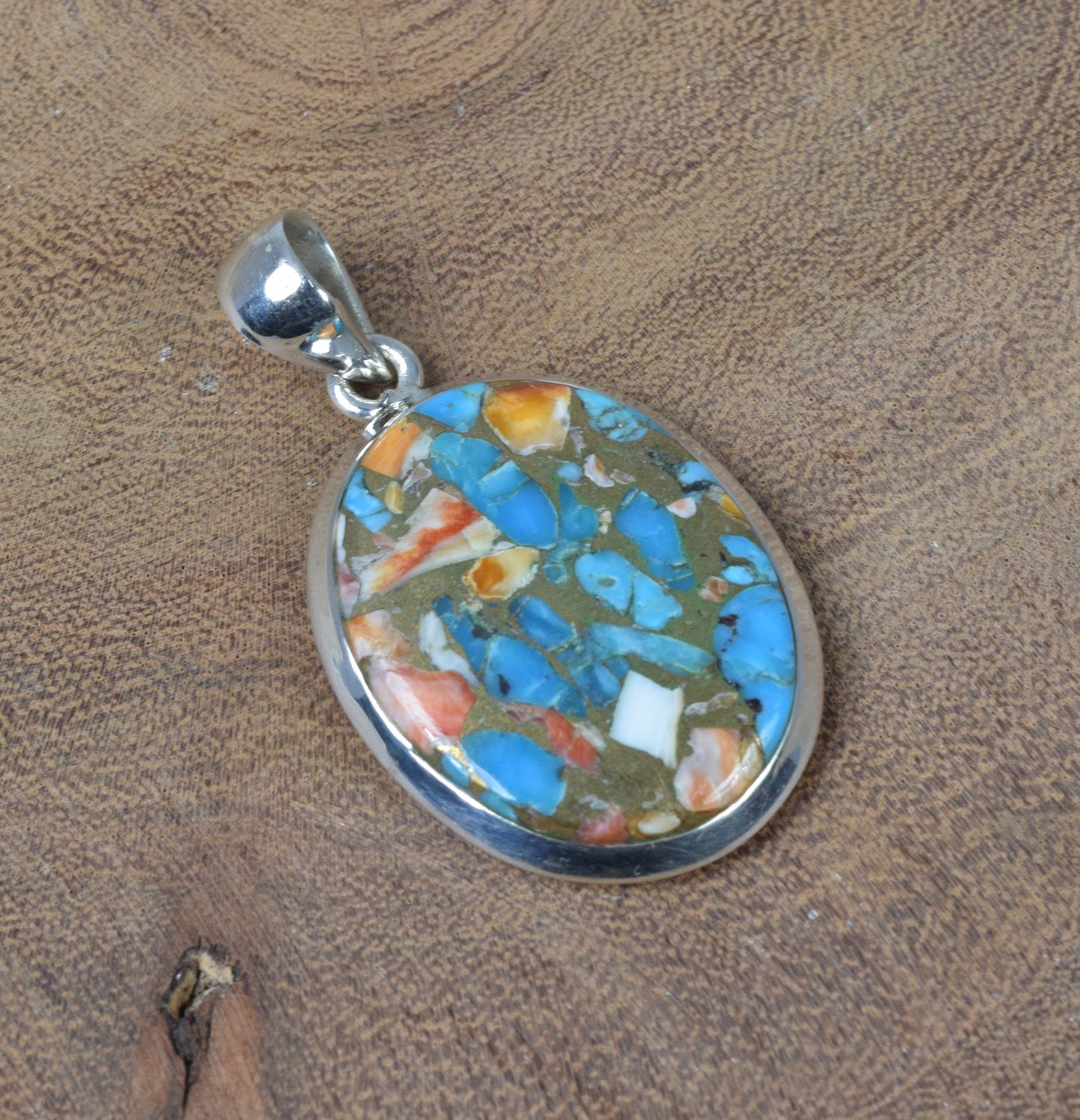 925 Solid Sterling Silver Oyster Turquoise Pendant-1.5 Inch