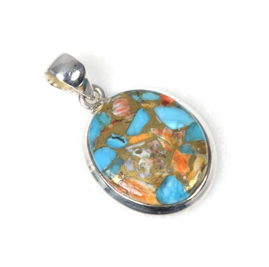925 Solid Sterling Silver Oyster Turquoise Pendant-1.5 Inch