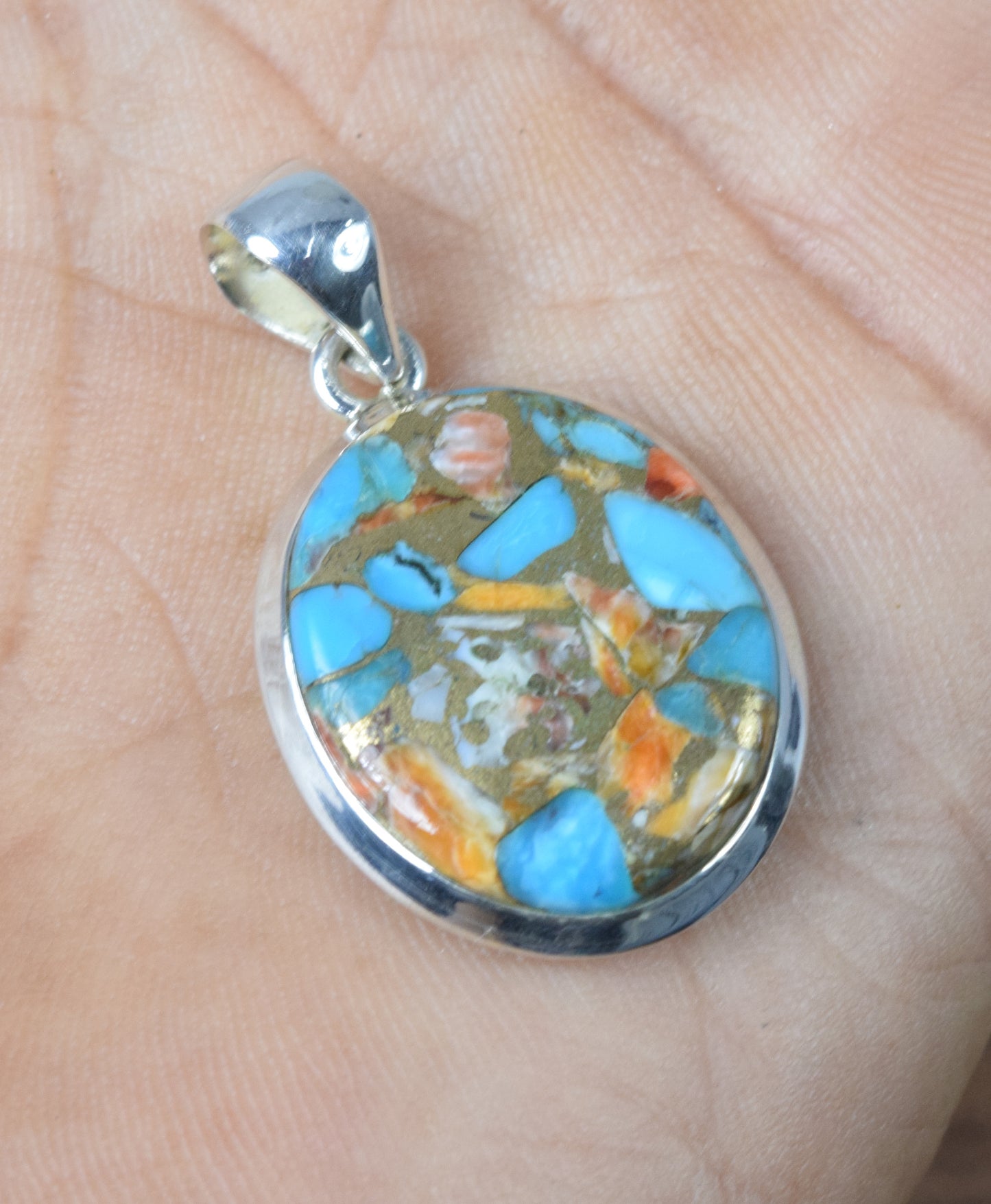 925 Solid Sterling Silver Oyster Turquoise Pendant-1.5 Inch