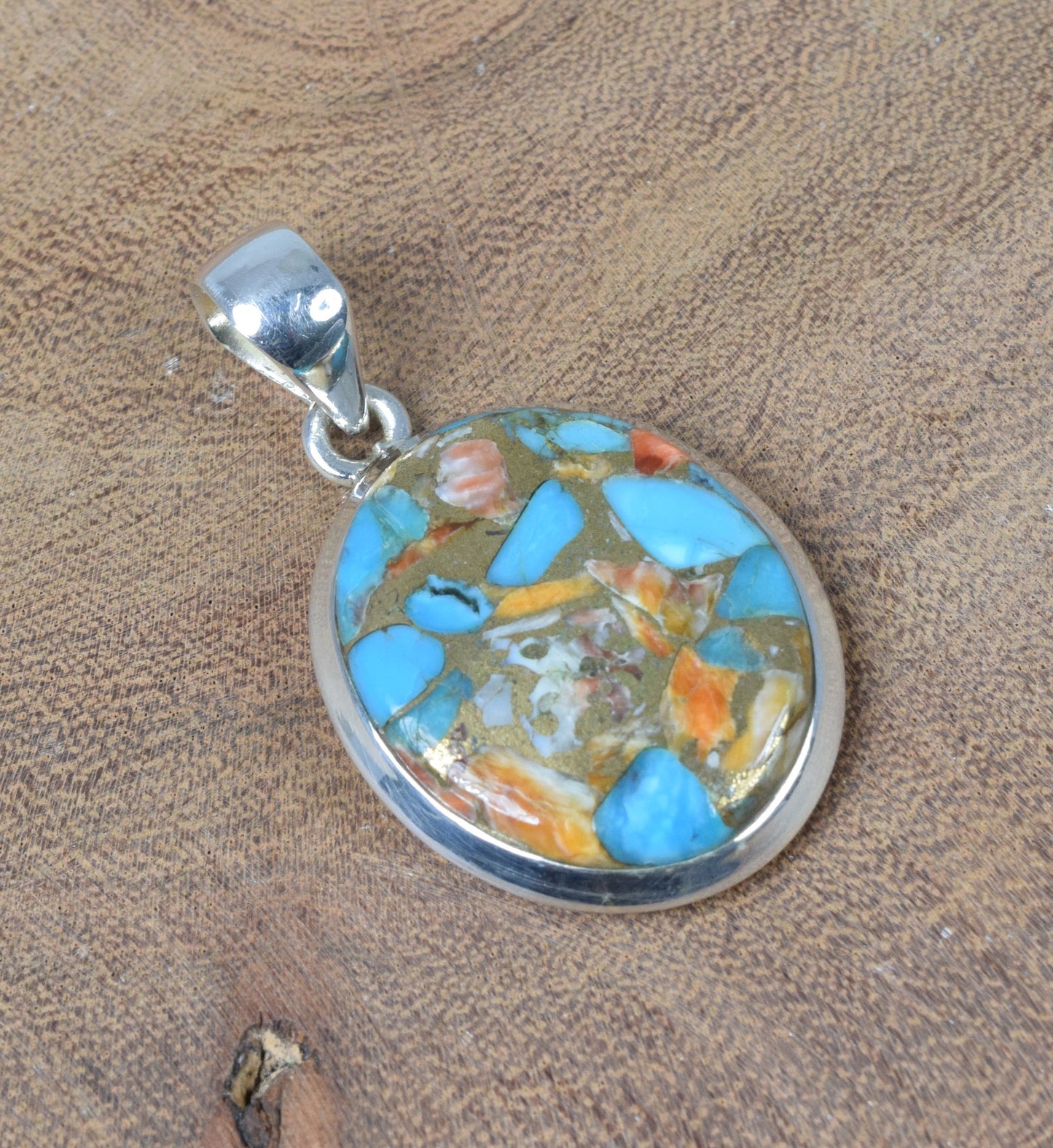 925 Solid Sterling Silver Oyster Turquoise Pendant-1.5 Inch