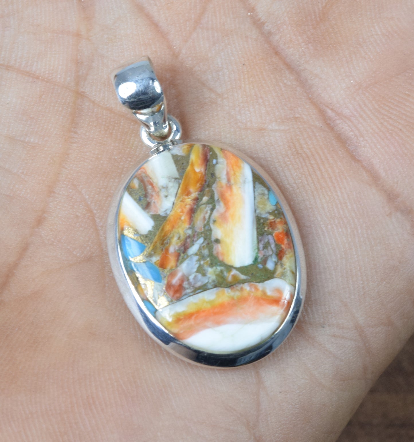 925 Solid Sterling Silver Oyster Turquoise Pendant-1.5 Inch