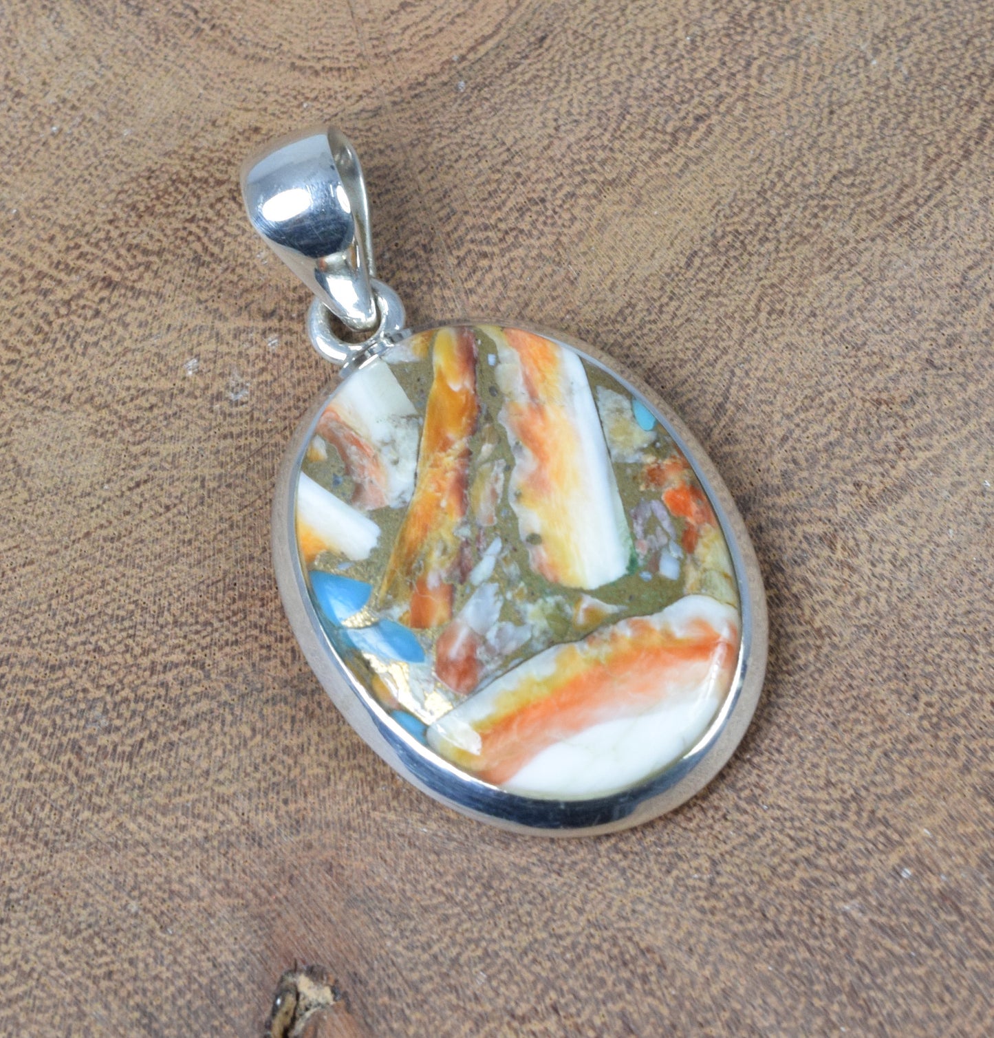 925 Solid Sterling Silver Oyster Turquoise Pendant-1.5 Inch