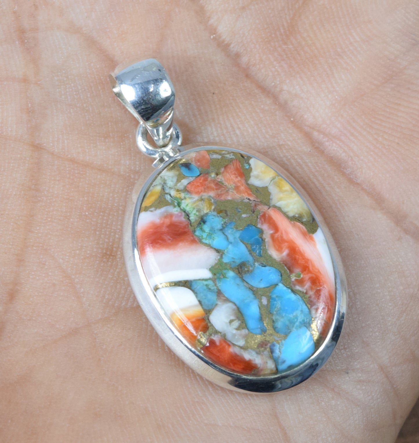 925 Solid Sterling Silver Oyster Turquoise Pendant-1.5 Inch