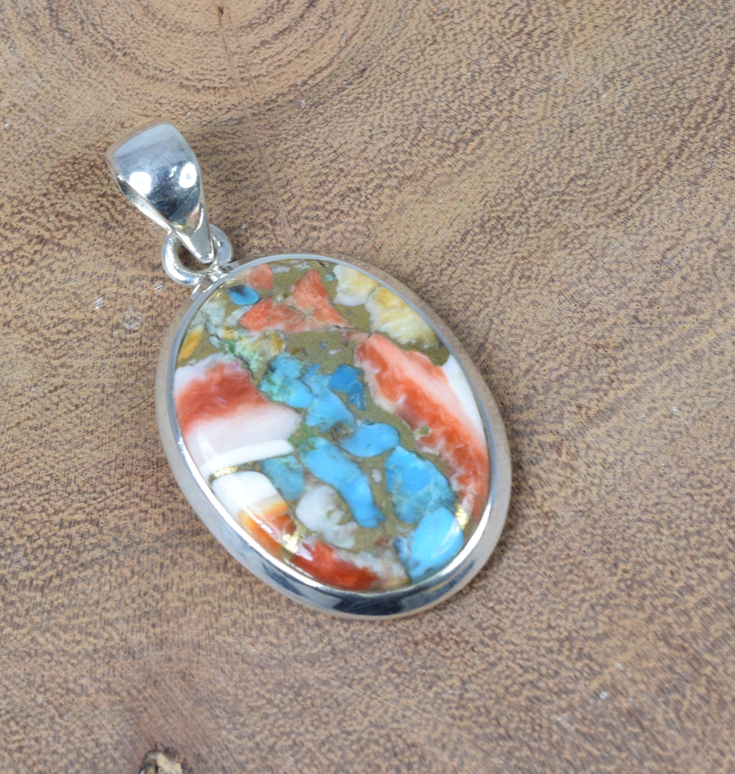 925 Solid Sterling Silver Oyster Turquoise Pendant-1.5 Inch