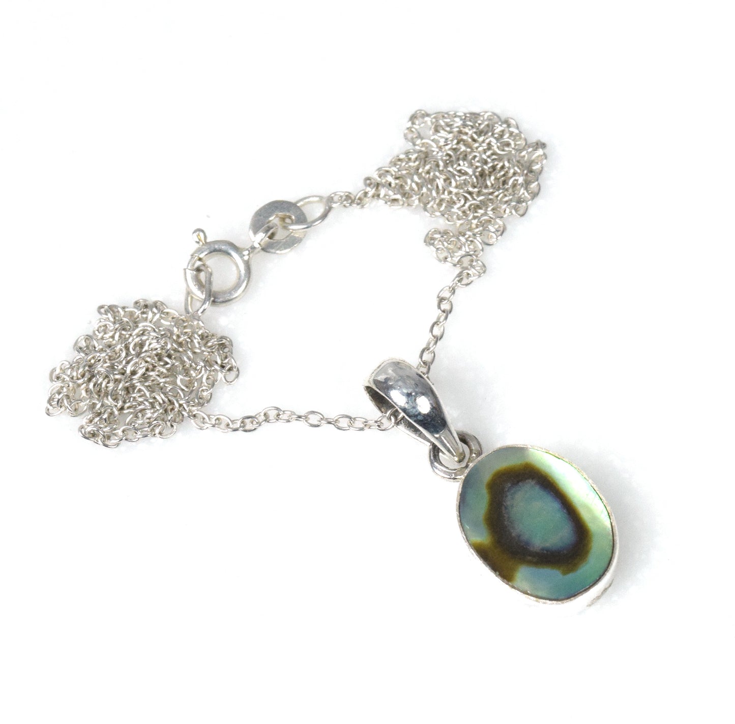 925 Solid Sterling Silver Abalone Shell Chain Pendant-19 Inch