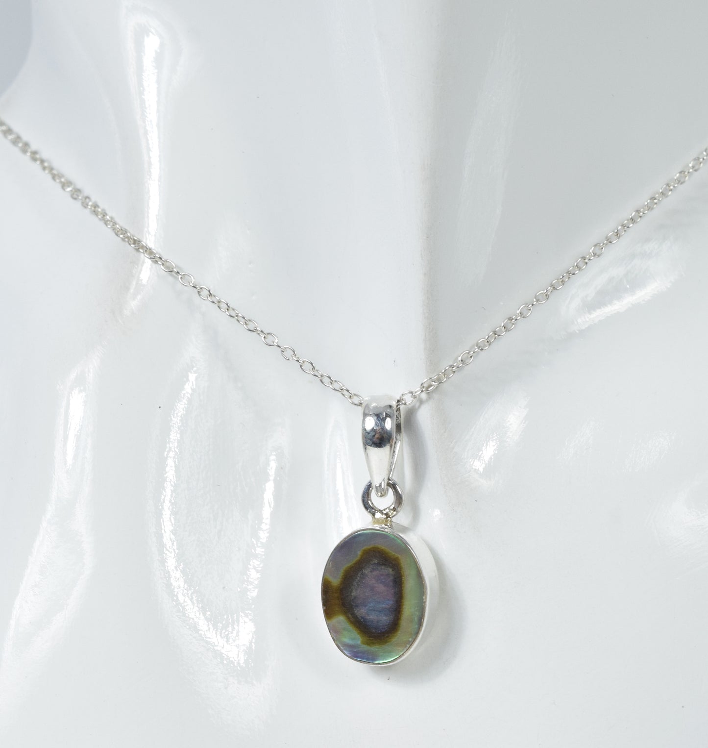925 Solid Sterling Silver Abalone Shell Chain Pendant-19 Inch
