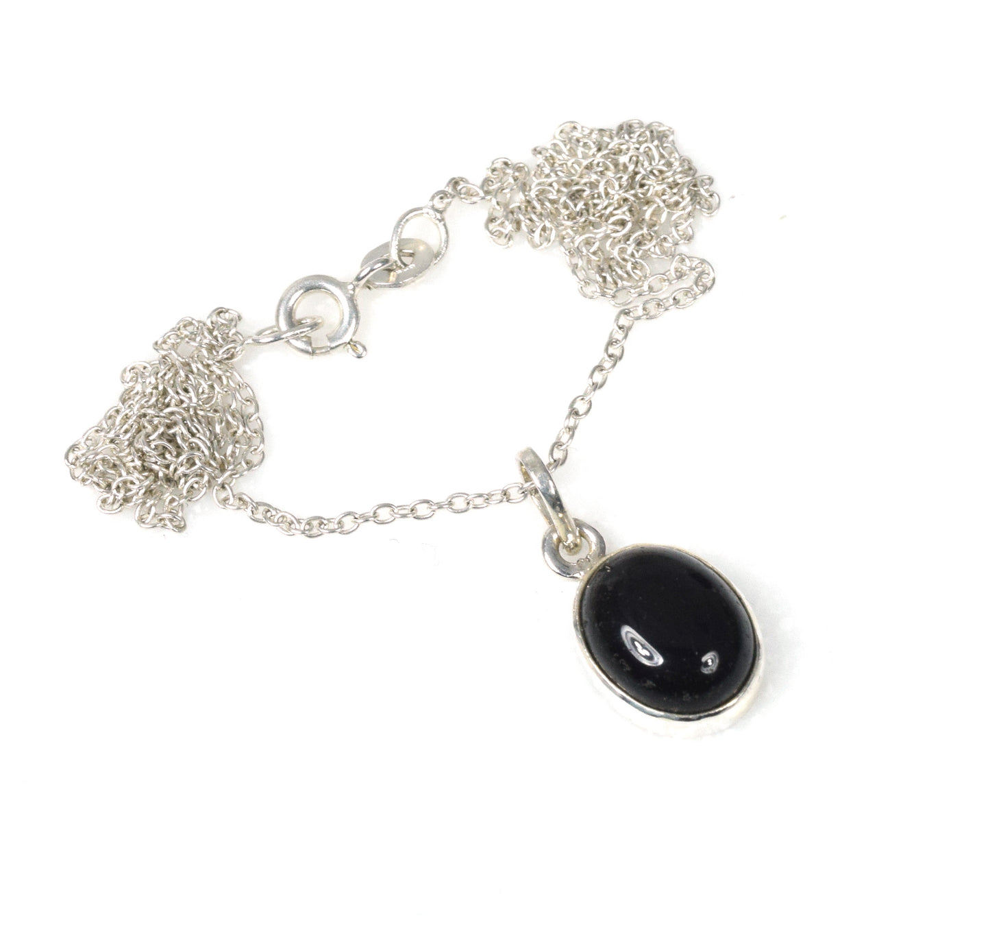 925 Solid Sterling Silver Black Onyx Chain Pendant-18.5 Inch