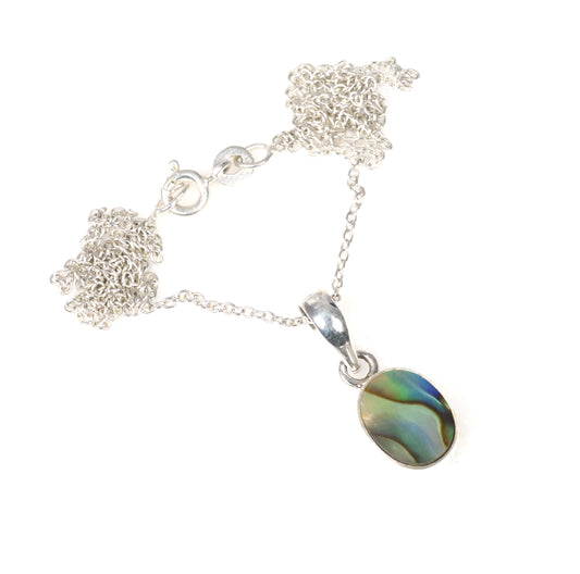 925 Solid Sterling Silver Abalone Shell Chain Pendant-18.9 Inch