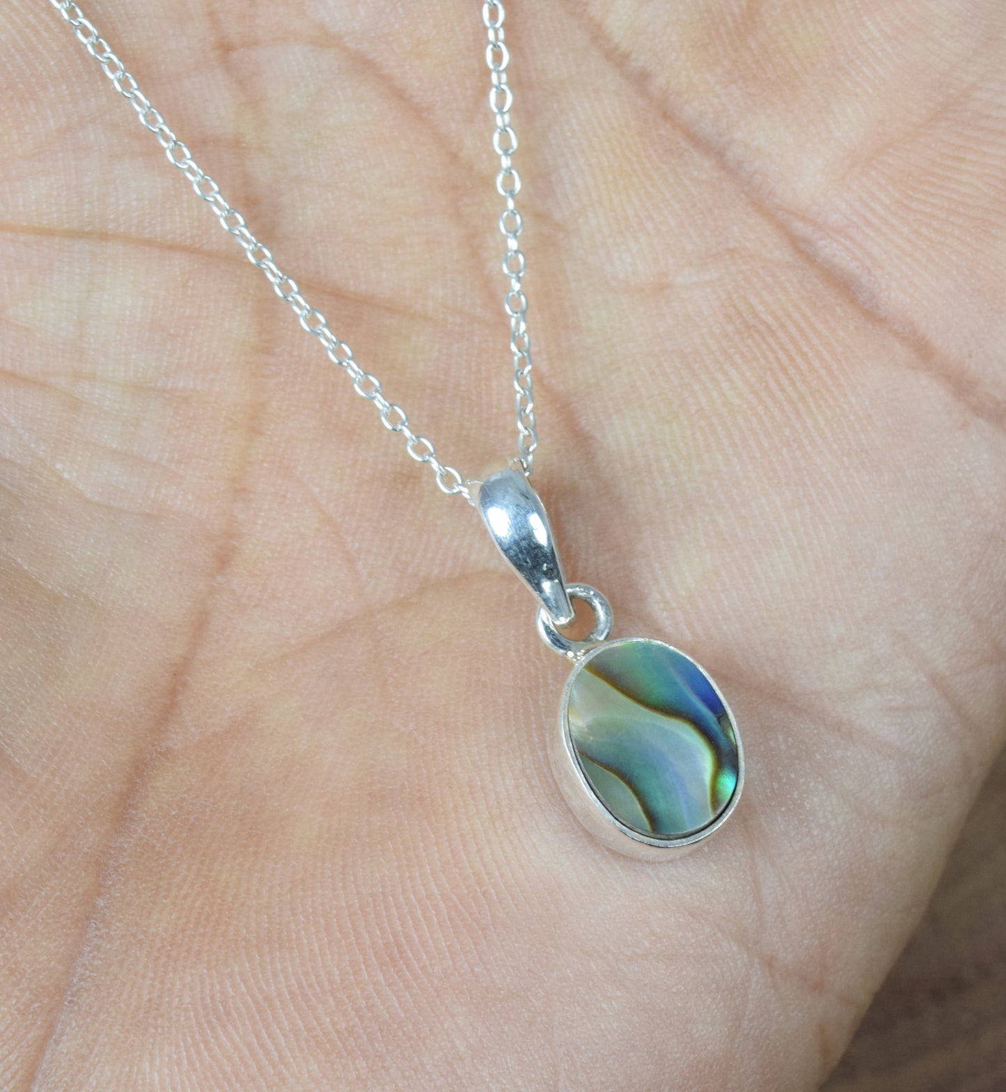 925 Solid Sterling Silver Abalone Shell Chain Pendant-18.9 Inch