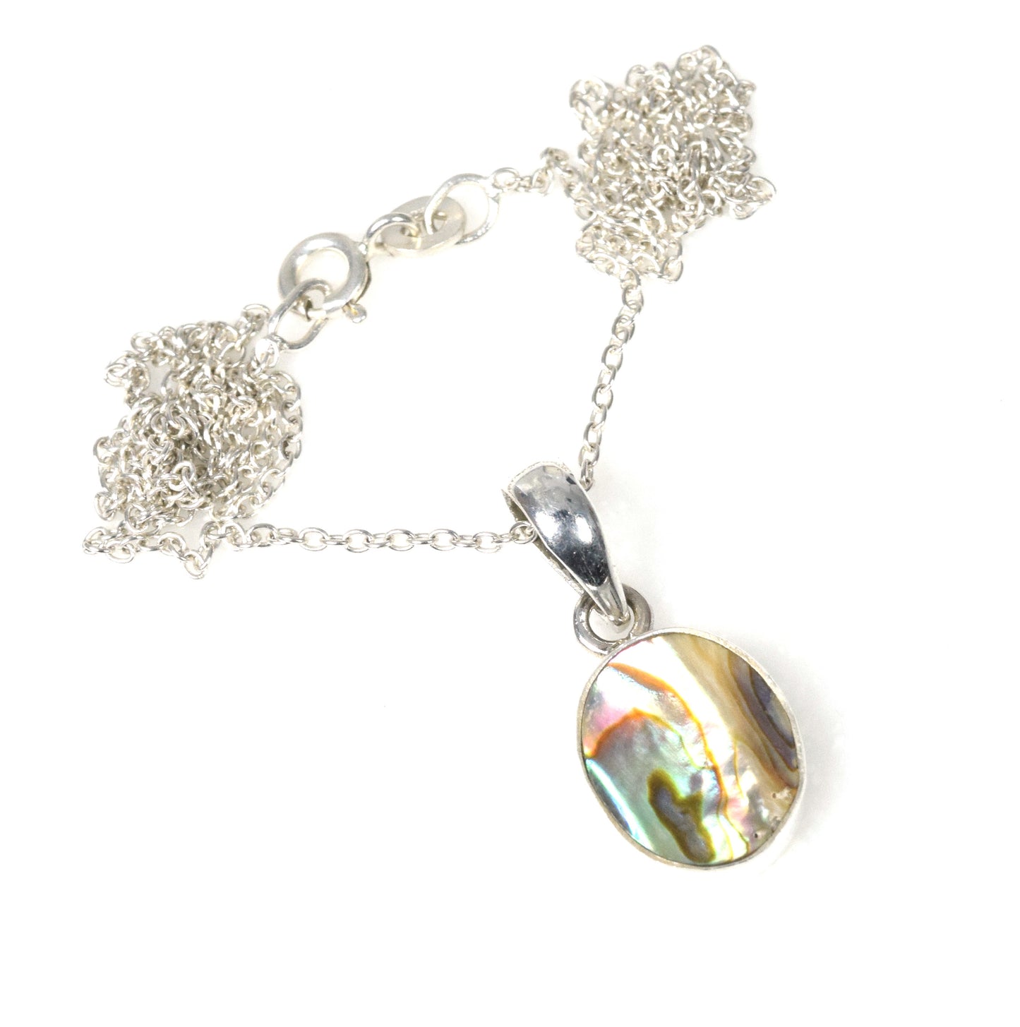 925 Solid Sterling Silver Abalone Shell Chain Pendant-18.9 Inch