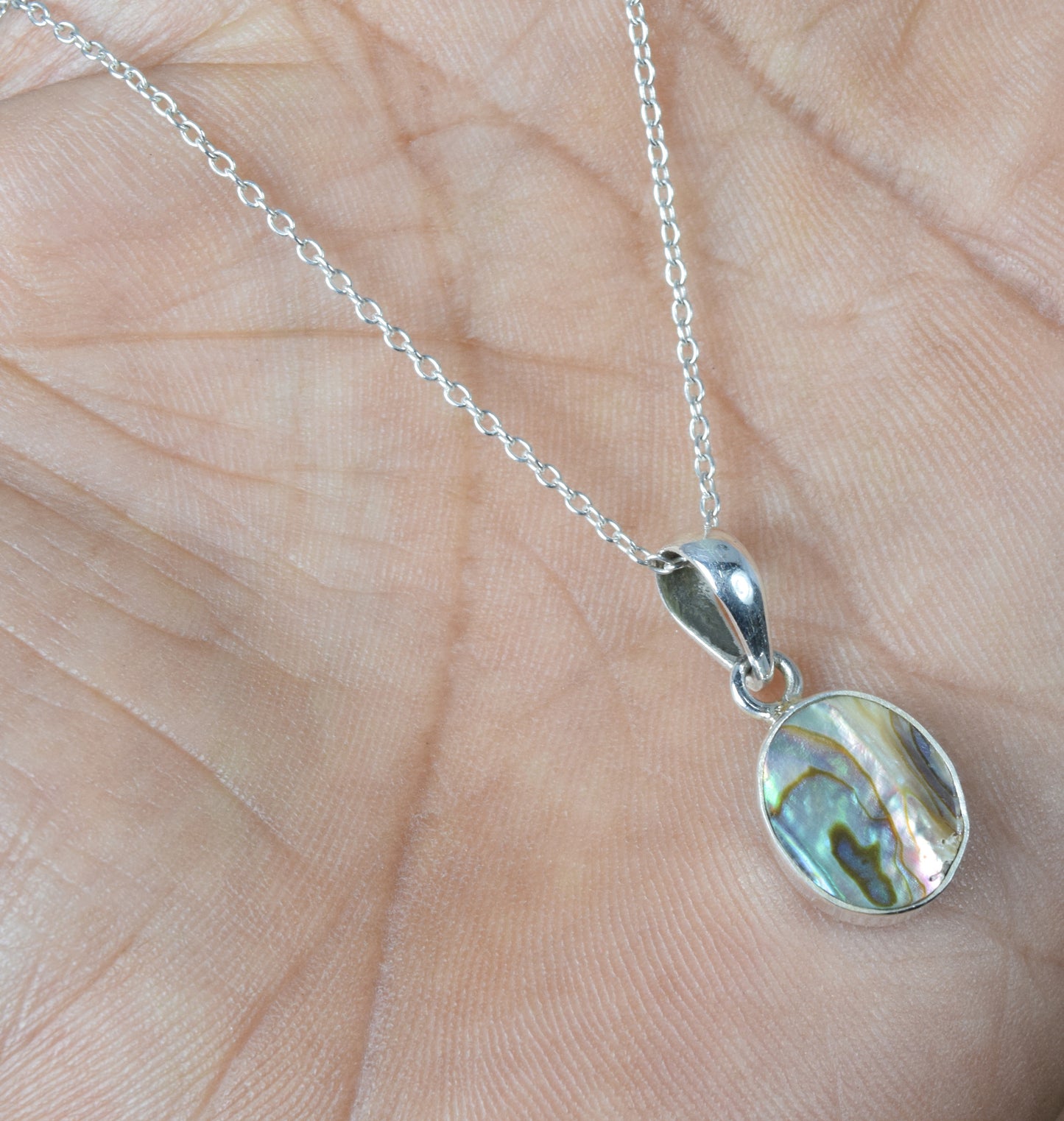 925 Solid Sterling Silver Abalone Shell Chain Pendant-18.9 Inch