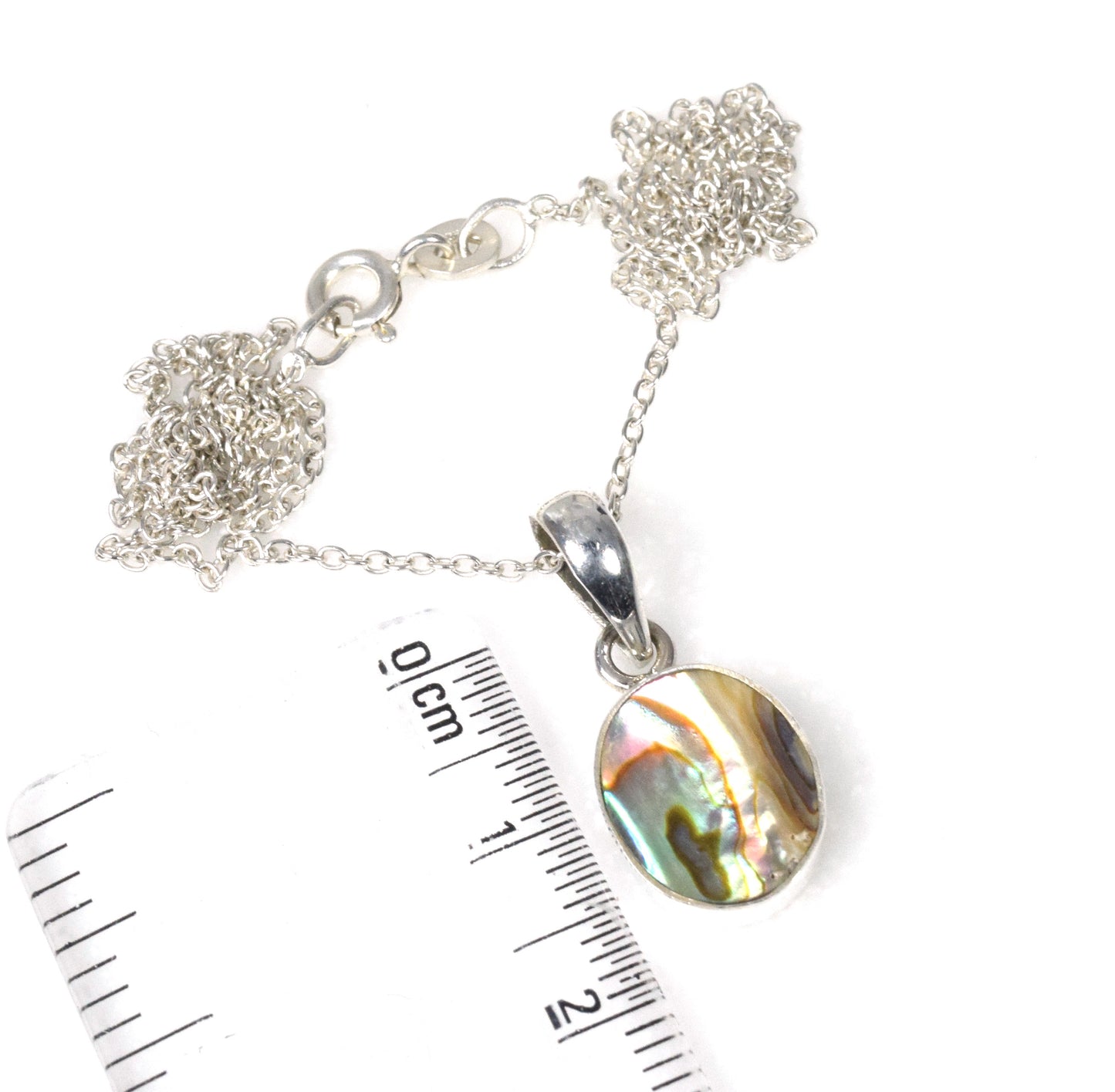 925 Solid Sterling Silver Abalone Shell Chain Pendant-18.9 Inch